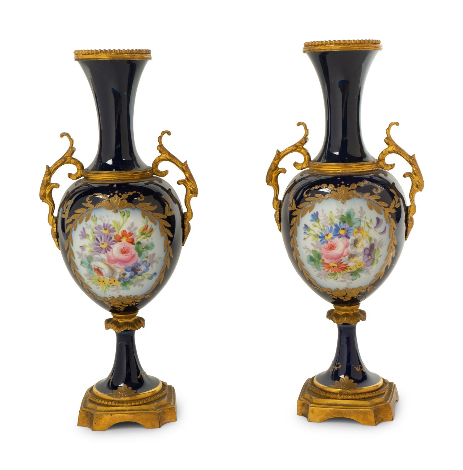 A Pair of Sèvres Style Gilt Bronze Mounted Porcelain Baluster Vases — 19TH CENTURY