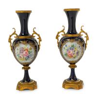 A Pair of Sèvres Style Gilt Bronze Mounted Porcelain Baluster Vases — 19TH CENTURY