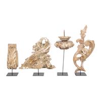 A Group of Four Carved and Painted Wood Fragments on Stands
