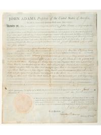 ADAMS, John (1735-1826). Partially engraved document accomplished in a secretarial hand signed ("John Adams") as President, countersigned by Secretary of State Timothy Pickering, 1 February 1800.