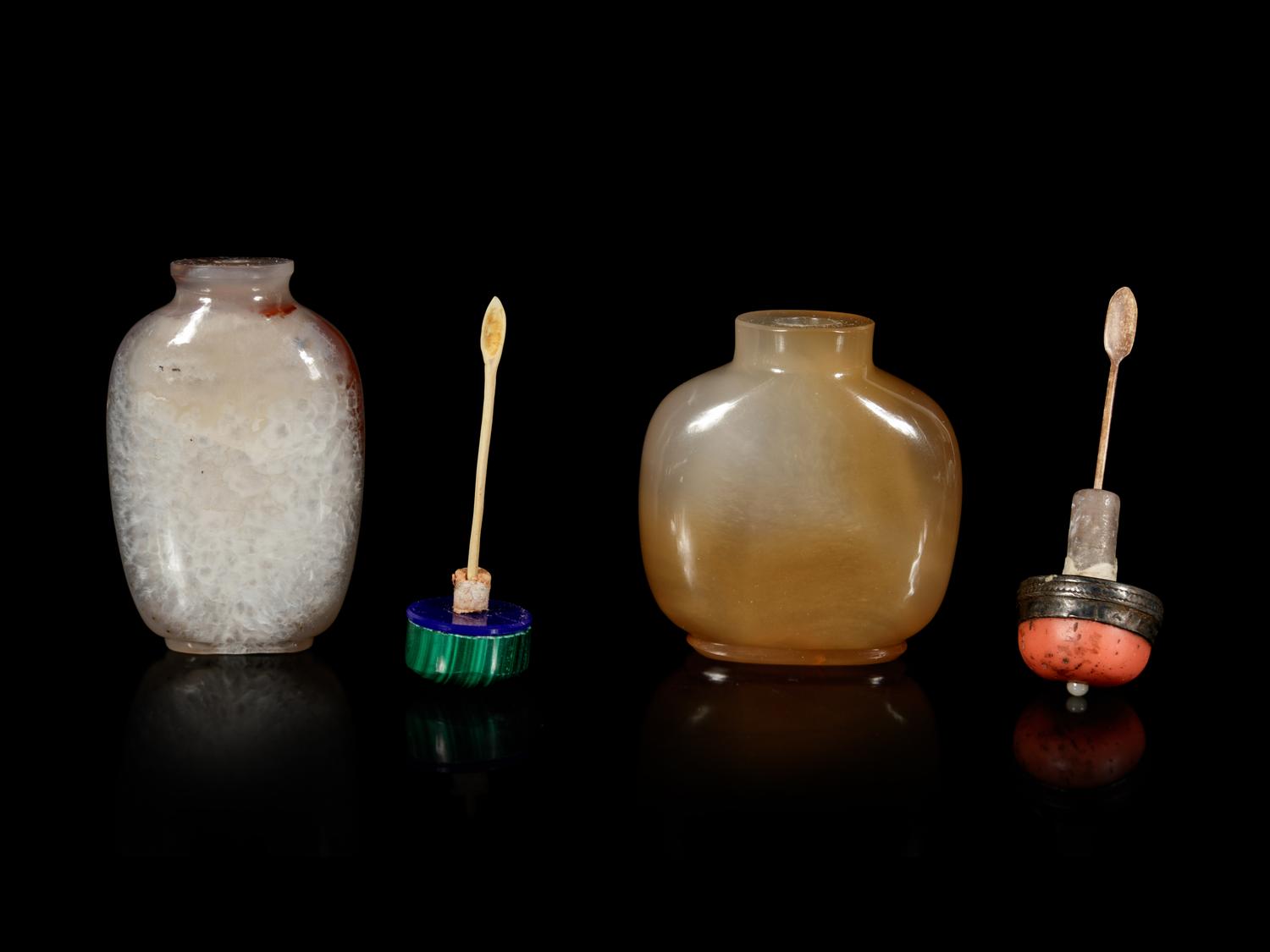 Two Carved Agate Snuff Bottles