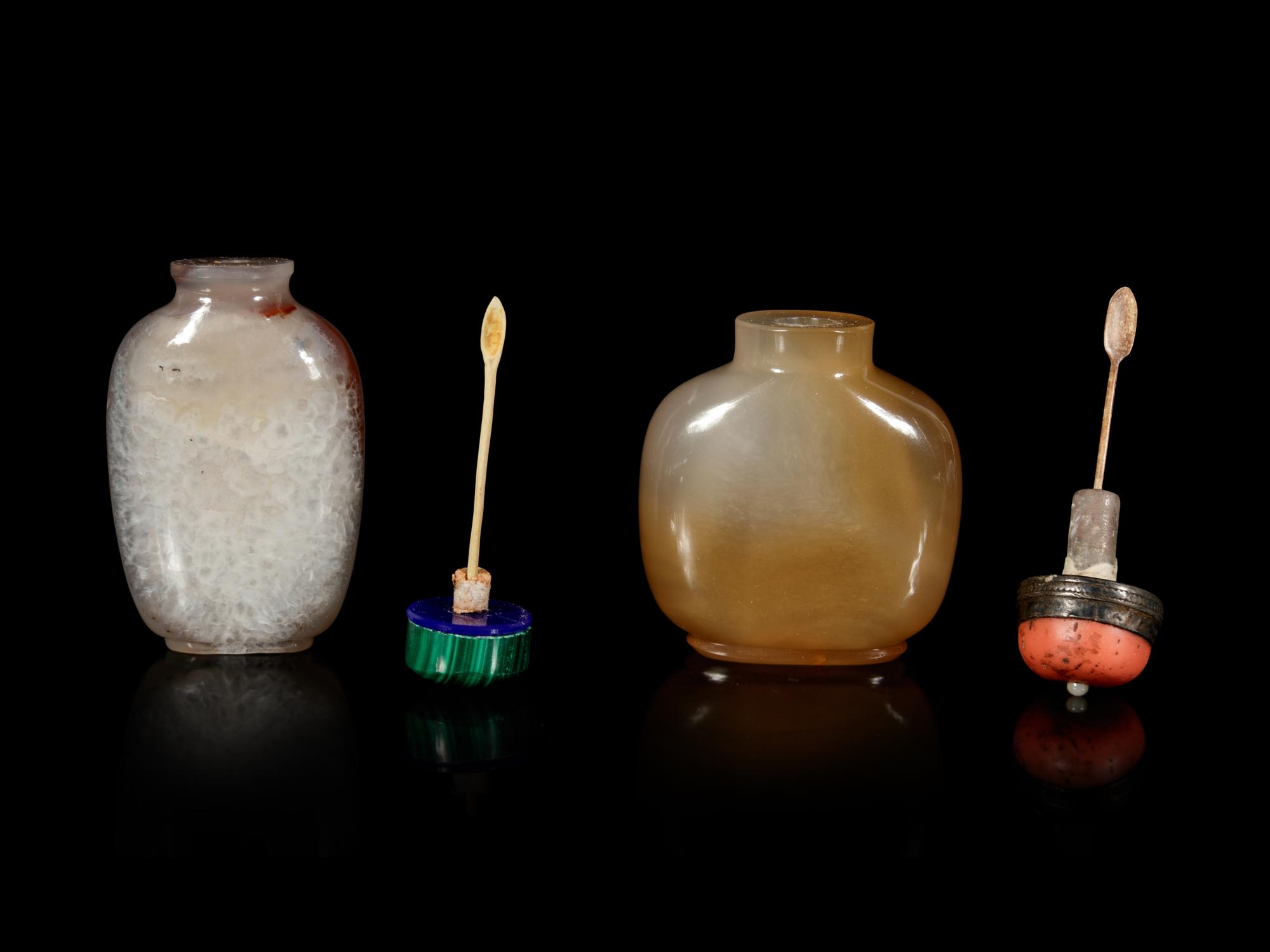 Two Carved Agate Snuff Bottles