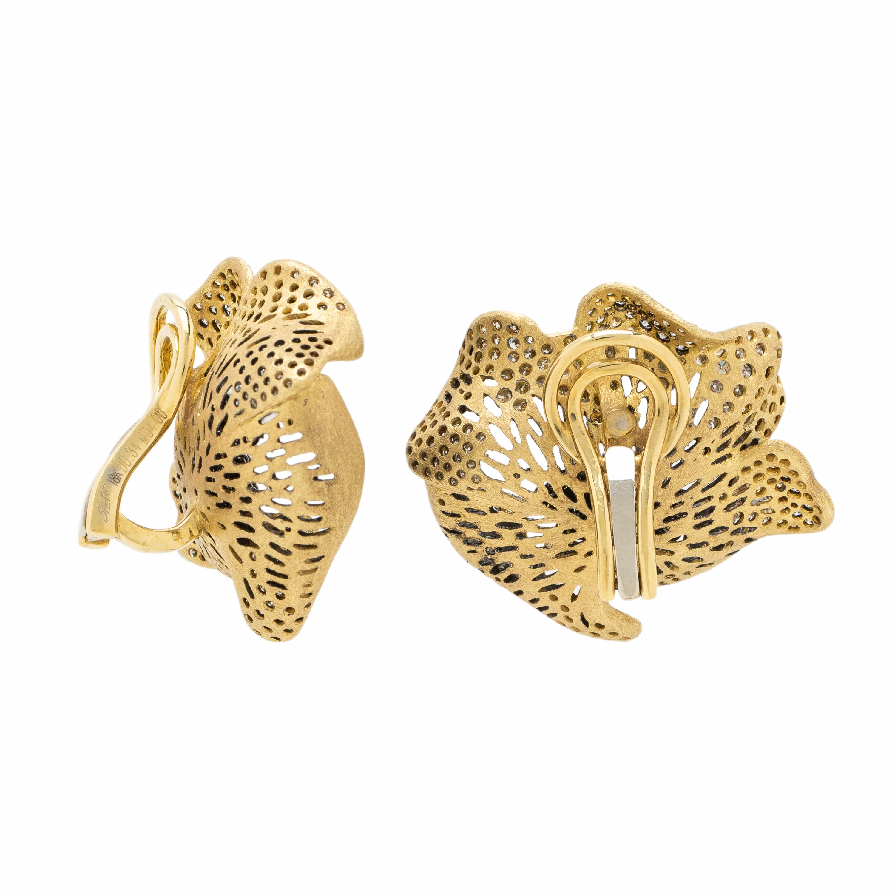 Siera, Colored Diamond and Yellow Gold Floral Earrings