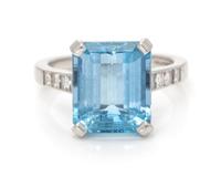 A Platinum, Aquamarine and Diamond Ring, Tiffany & Co., 4.50 dwts.