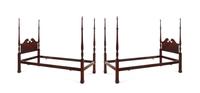 A Pair of Chippendale Style Carved Mahogany Four Post Tested Twin Beds