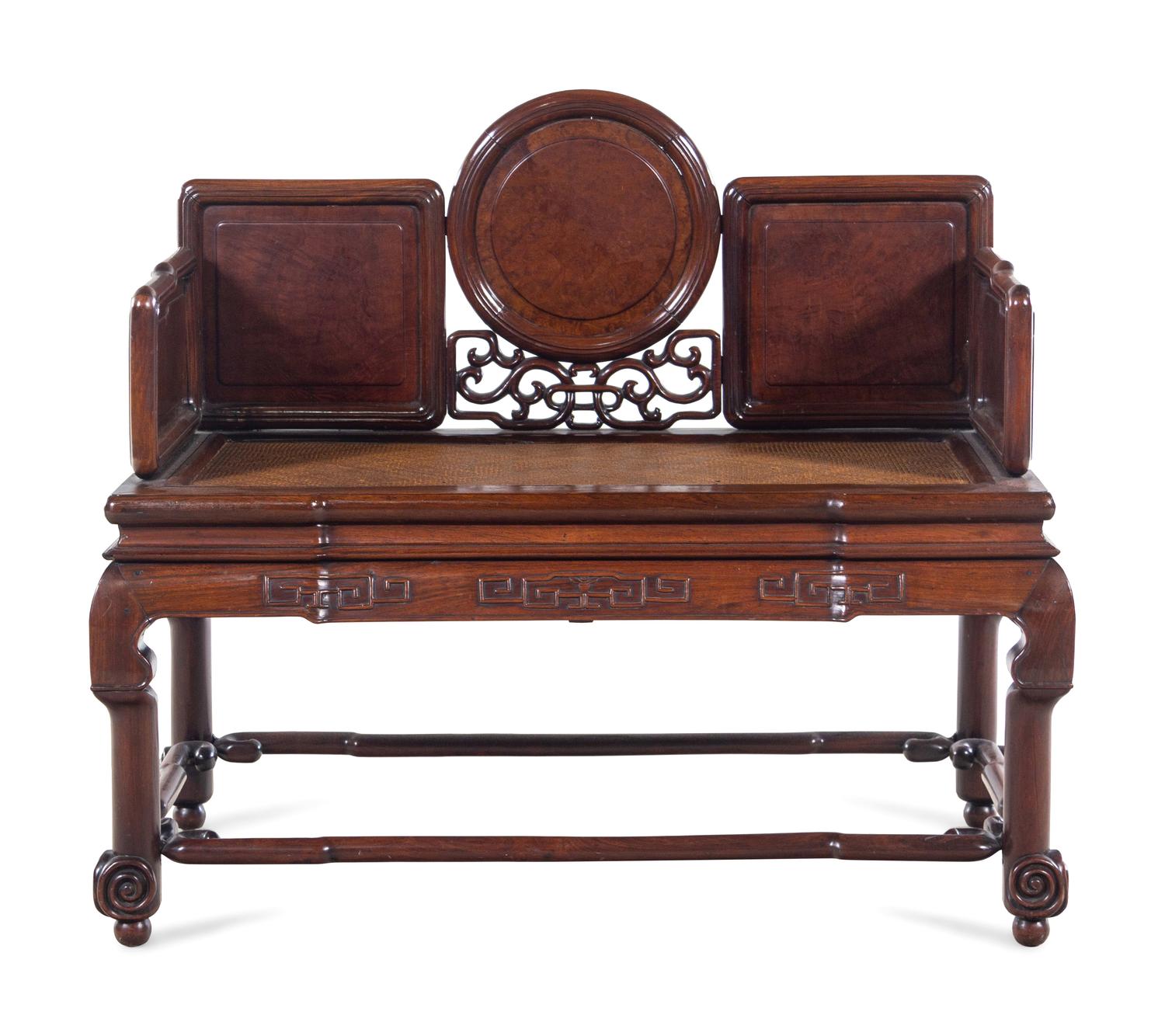 A Burlwood Inset Hardwood Settee