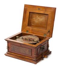 A Symphonium Disk Music Box Width of case 19 3/4 inches.
