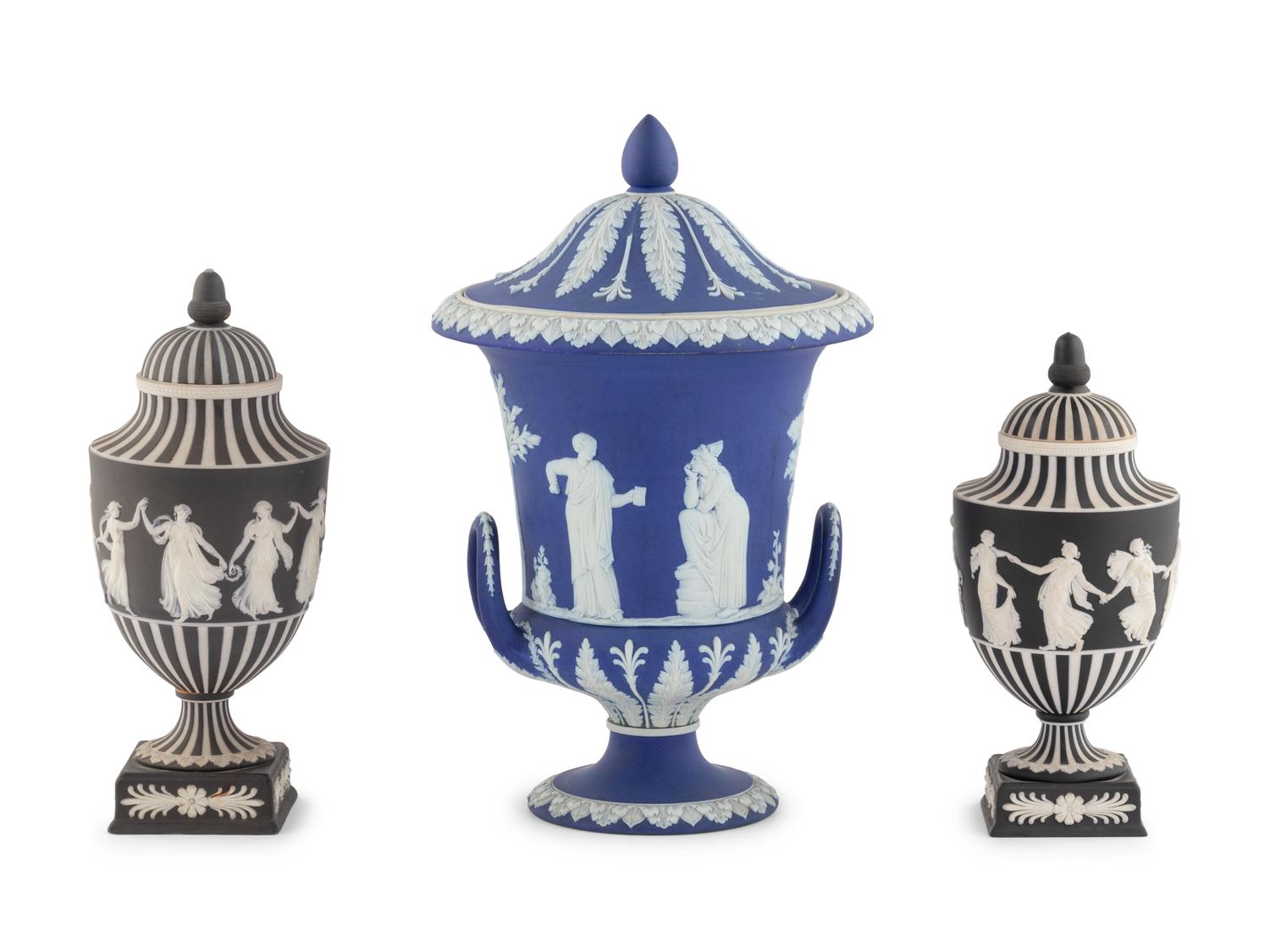 Three Wedgwood Jasperware Urns