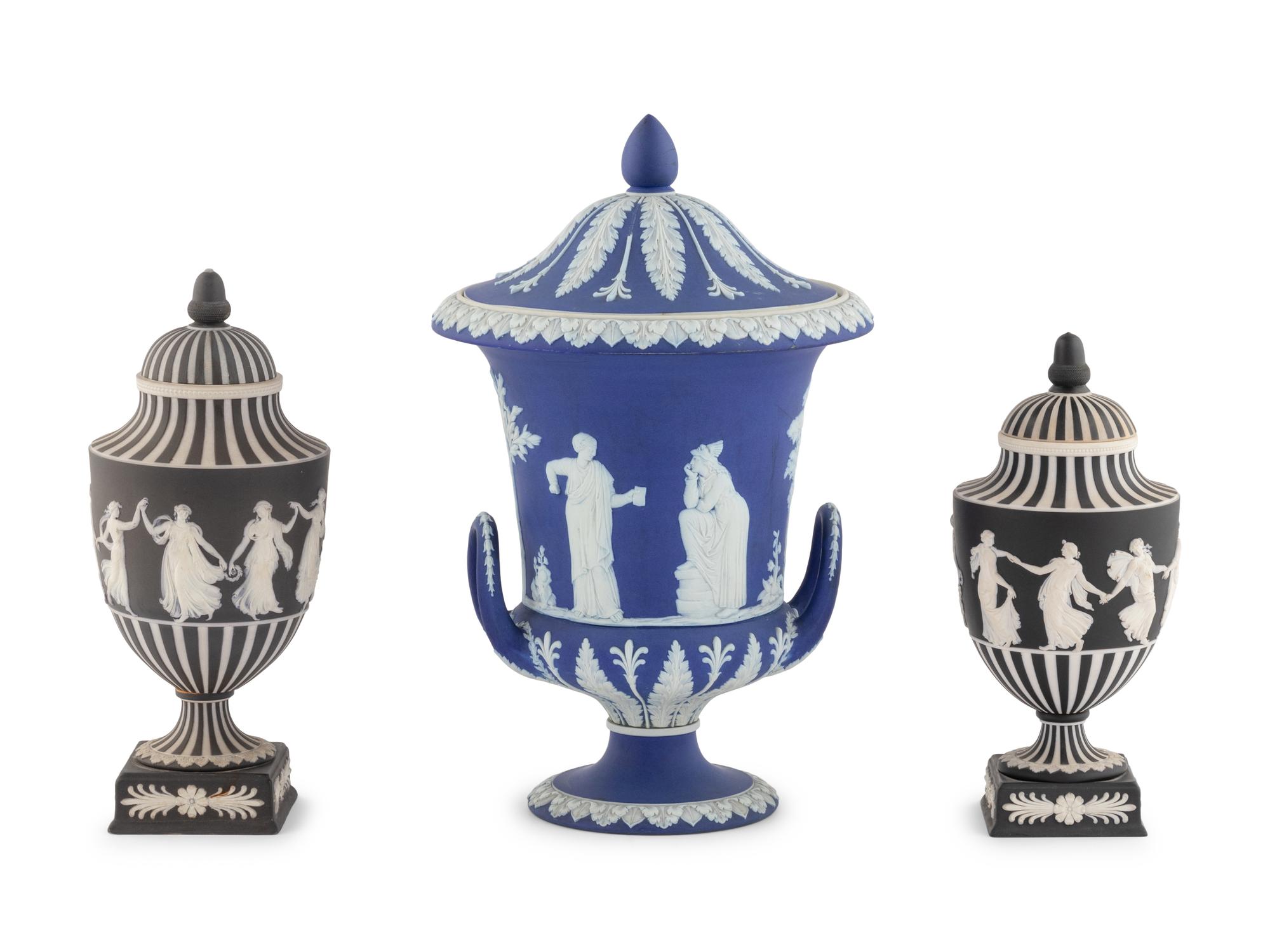 Three Wedgwood Jasperware Urns
