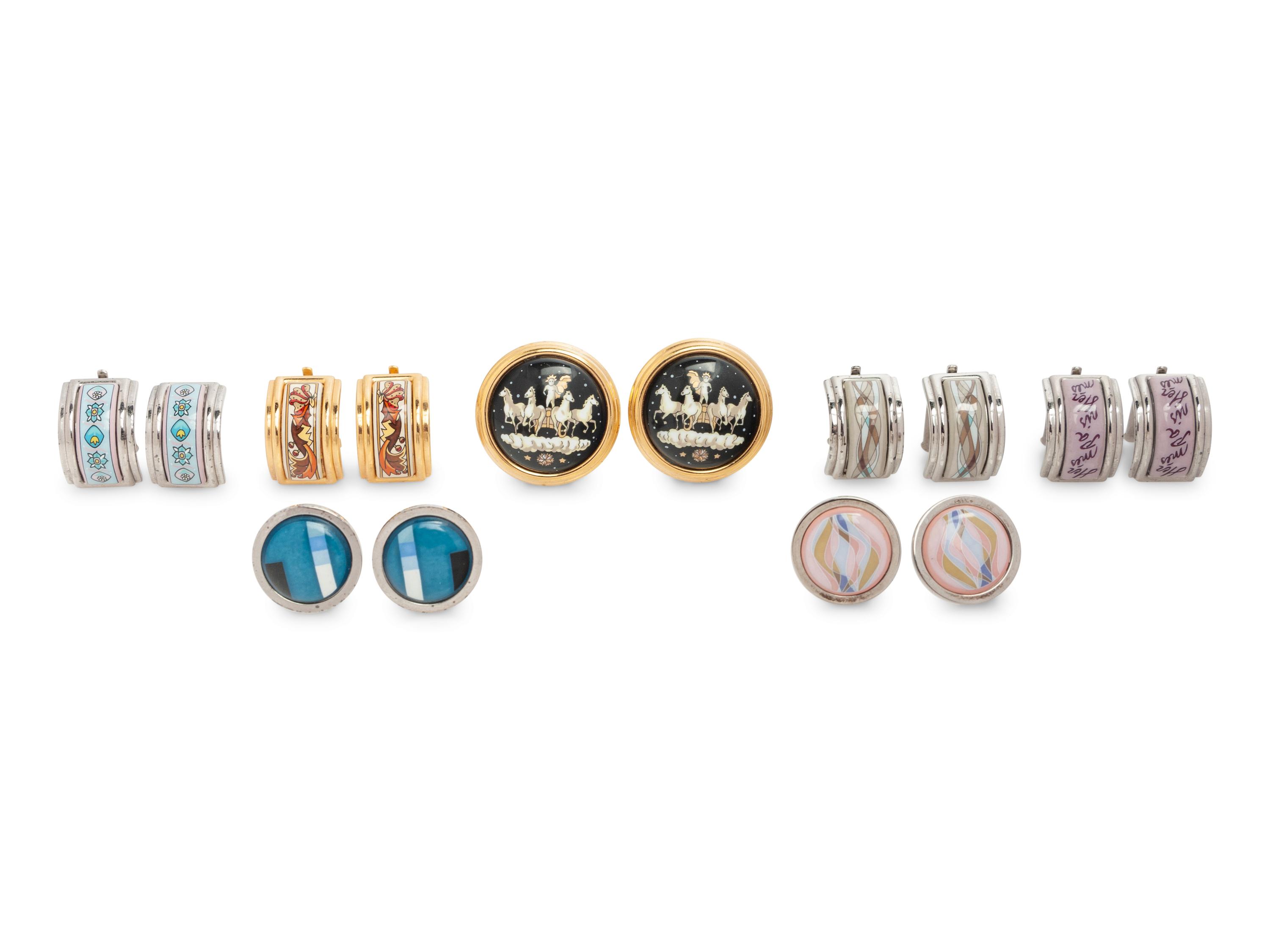 Seven Pairs of Hermes Enamel Ear Clips