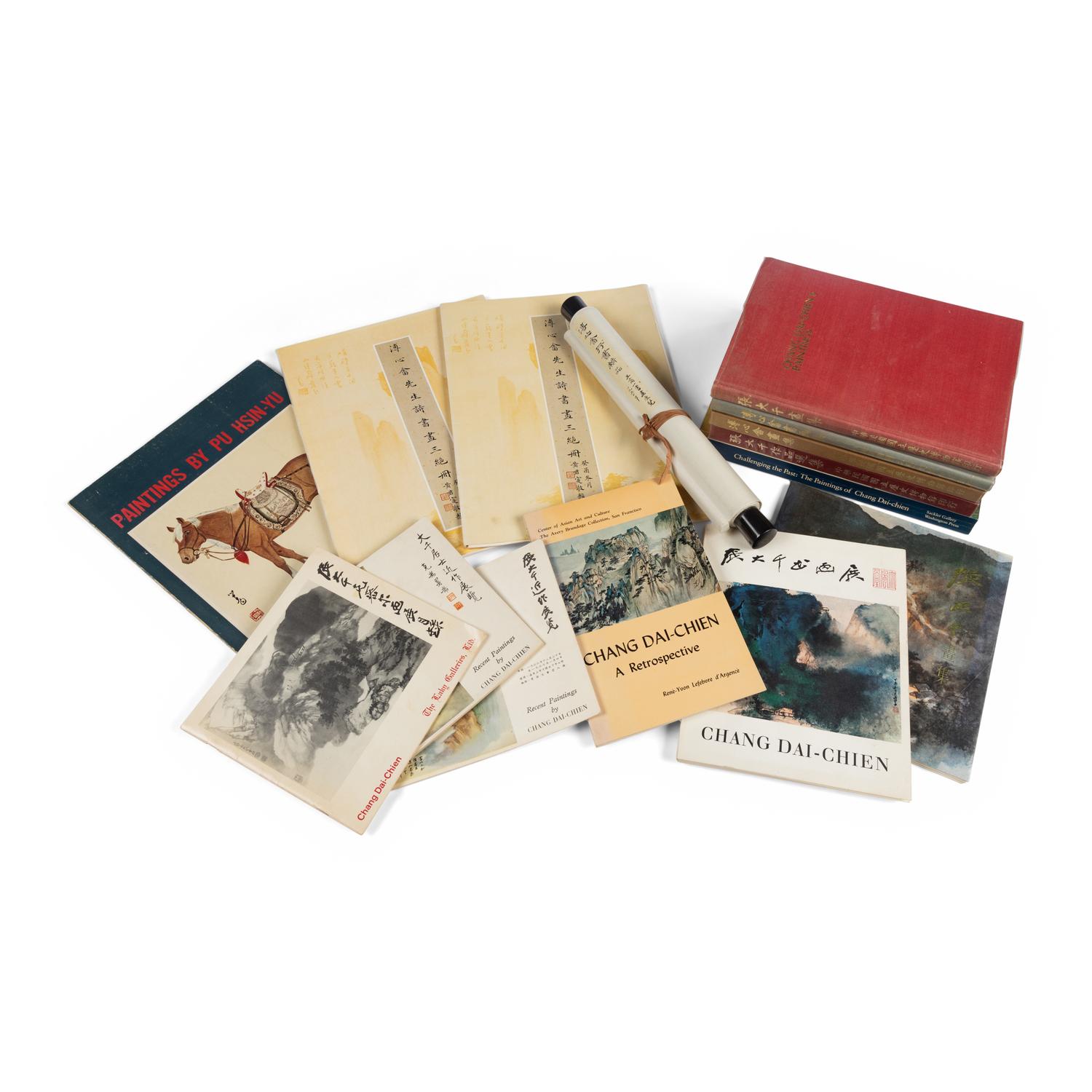 [ZHANG DAQIAN & PU RU] a group of 13 reference works about Zhang Daqian (1899-1983) and Pu Ru (1896-1963), together with a hanging scroll by Pu Ru 張大千（1899-1983）、溥儒（1896-1963）參考書13冊及溥儒手卷一軸