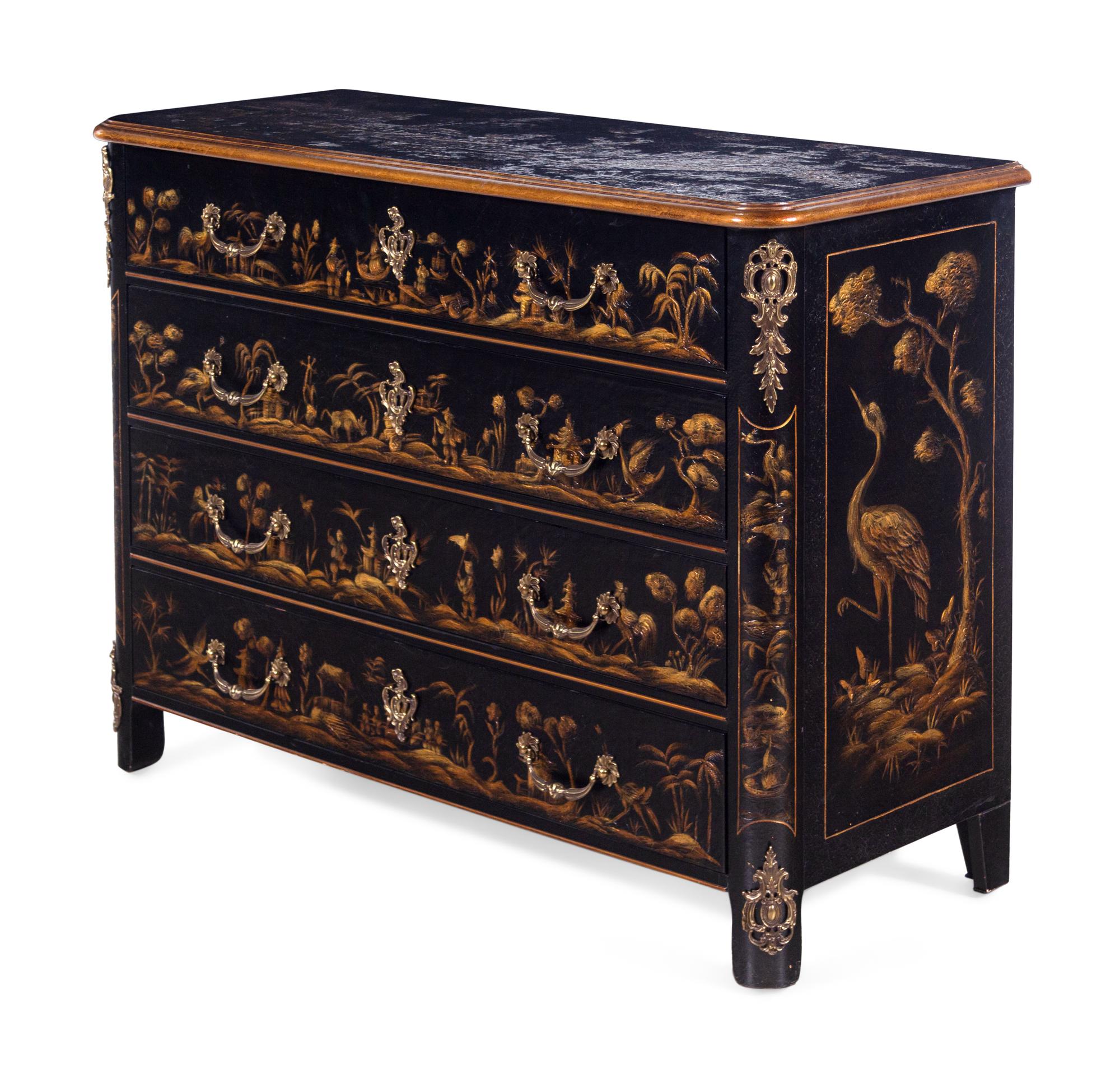 A Louis XV Style Chinoiserie Decorated Commode