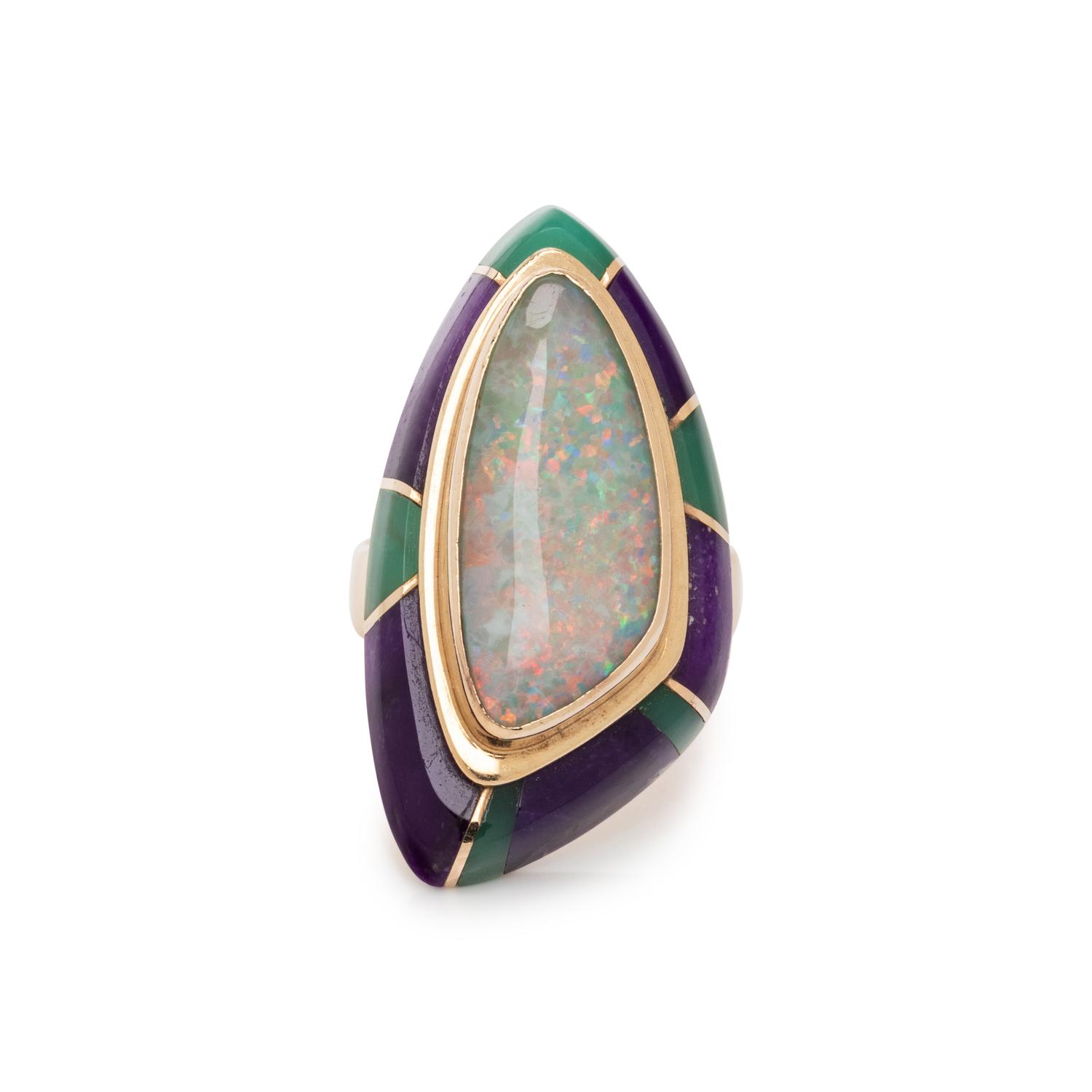 RAOUL SOSA, OPAL, SUGILITE, AND CHRYSOPRASE RING
