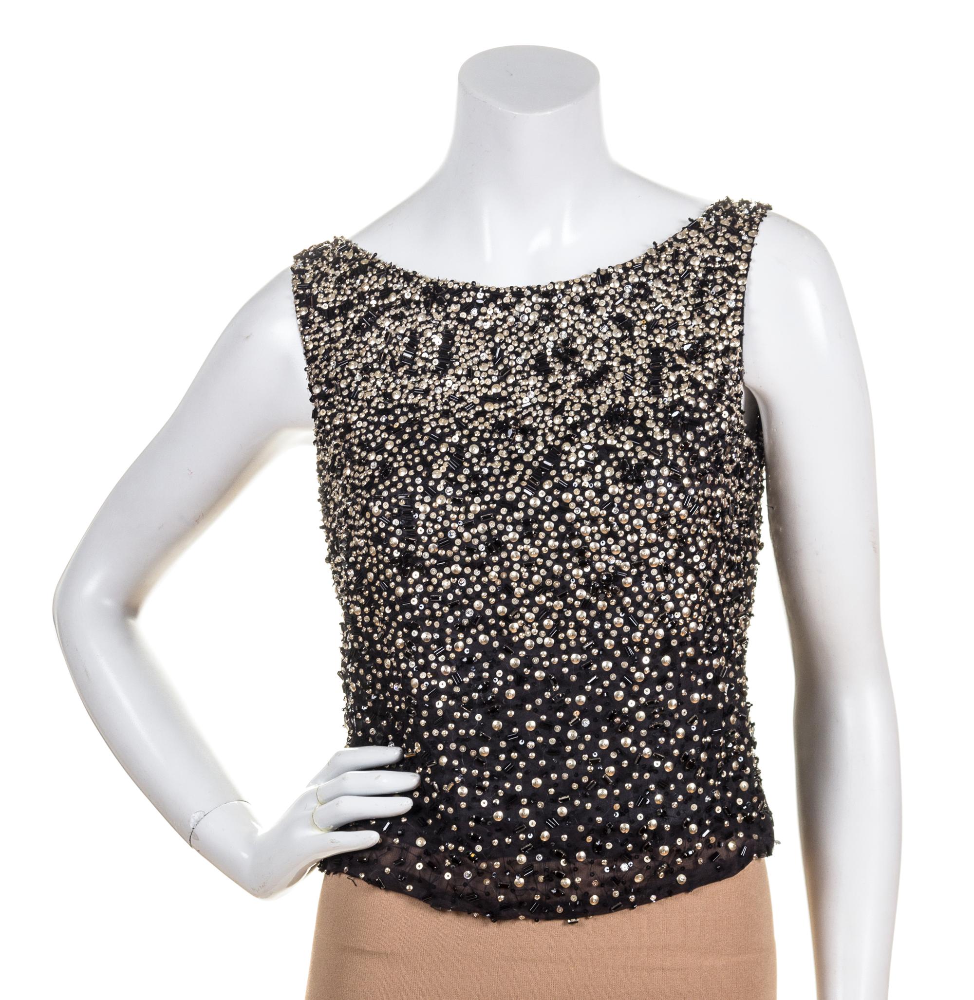 A Genny Black Silk Beaded Camisole,