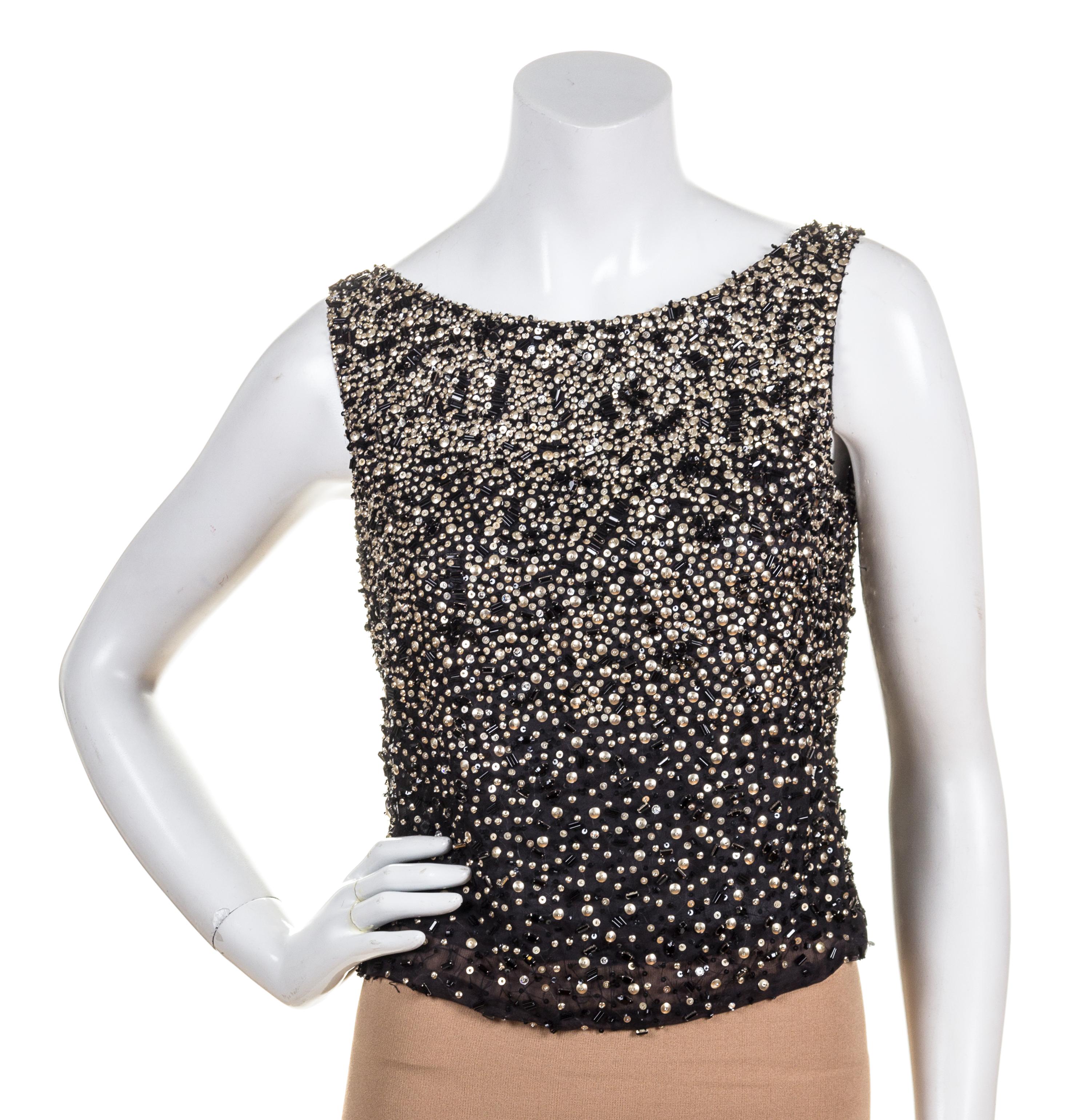 A Genny Black Silk Beaded Camisole,