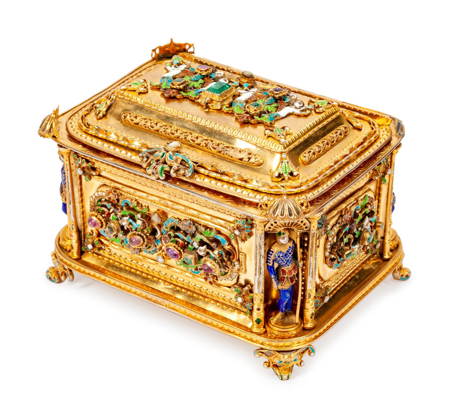 An Austrian Precious Stone-Mounted Silver and Enamel Casket