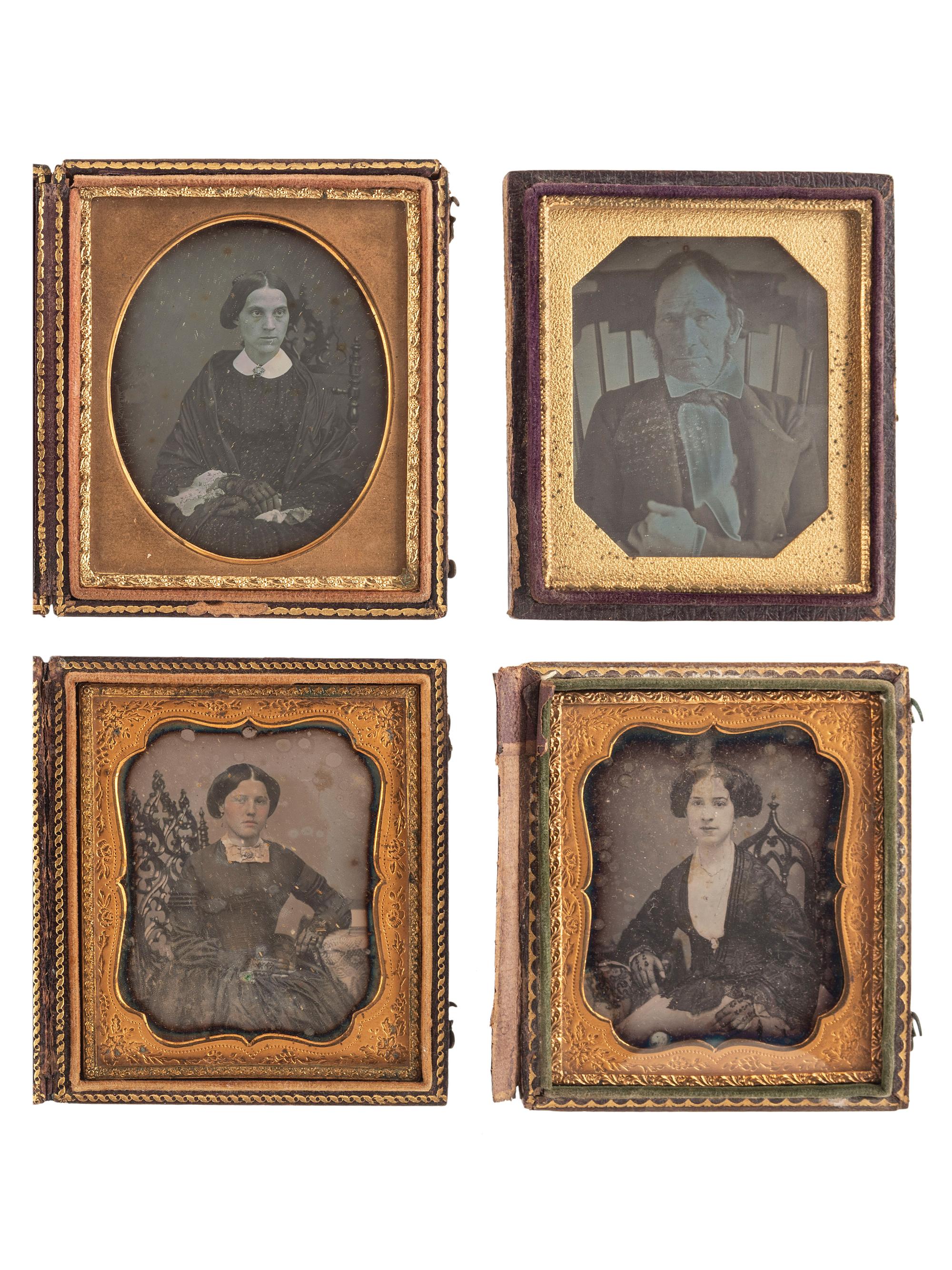 [EARLY PHOTOGRAPHY]. A group of 17 daguerreotype portraits featuring sitters with ornate, unusual, or highly visible chairs, including: