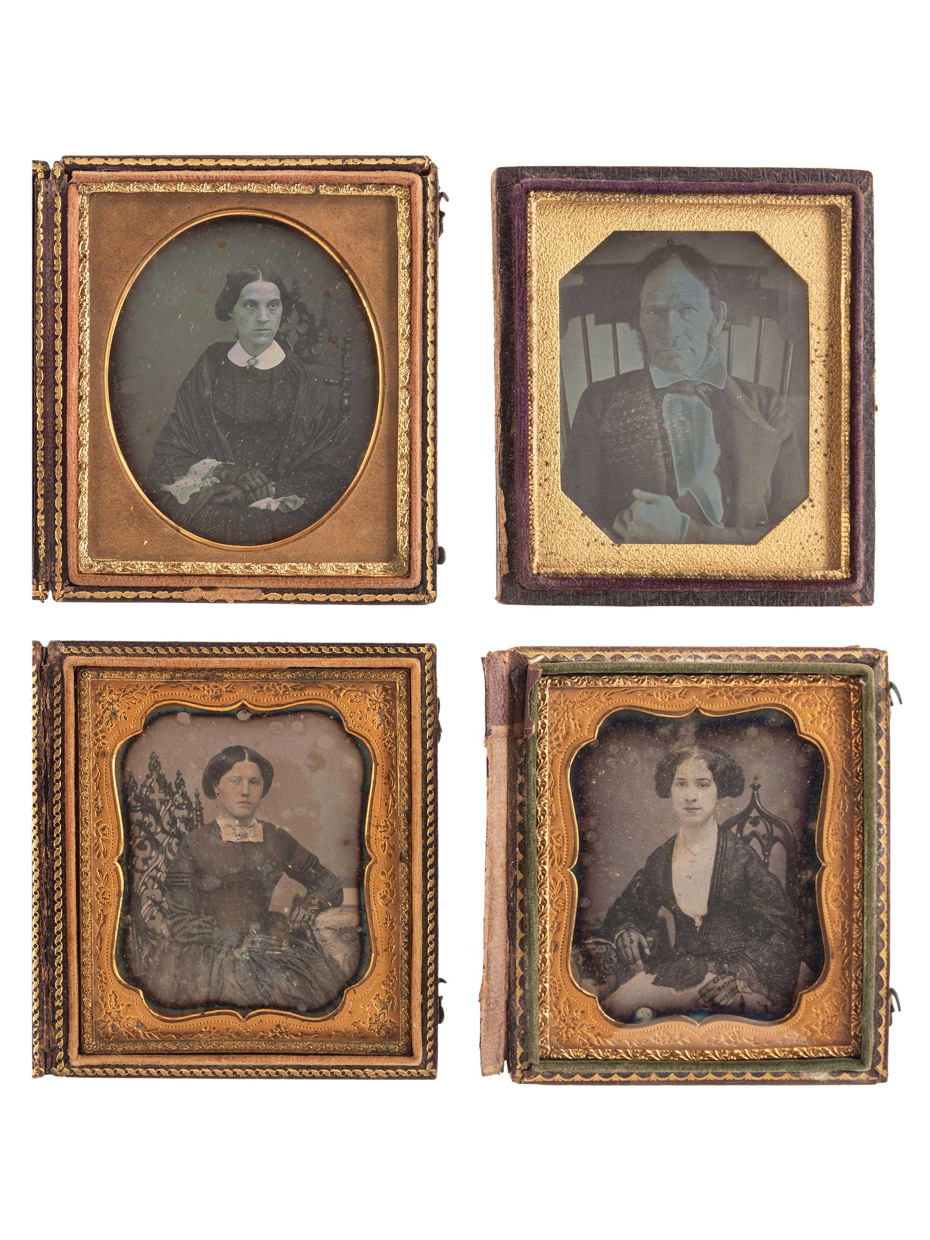 [EARLY PHOTOGRAPHY]. A group of 17 daguerreotype portraits featuring sitters with ornate, unusual, or highly visible chairs, including: