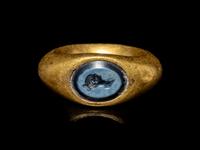 A Roman Gold and Nicolo Finger Ring with a Female Portrait Head