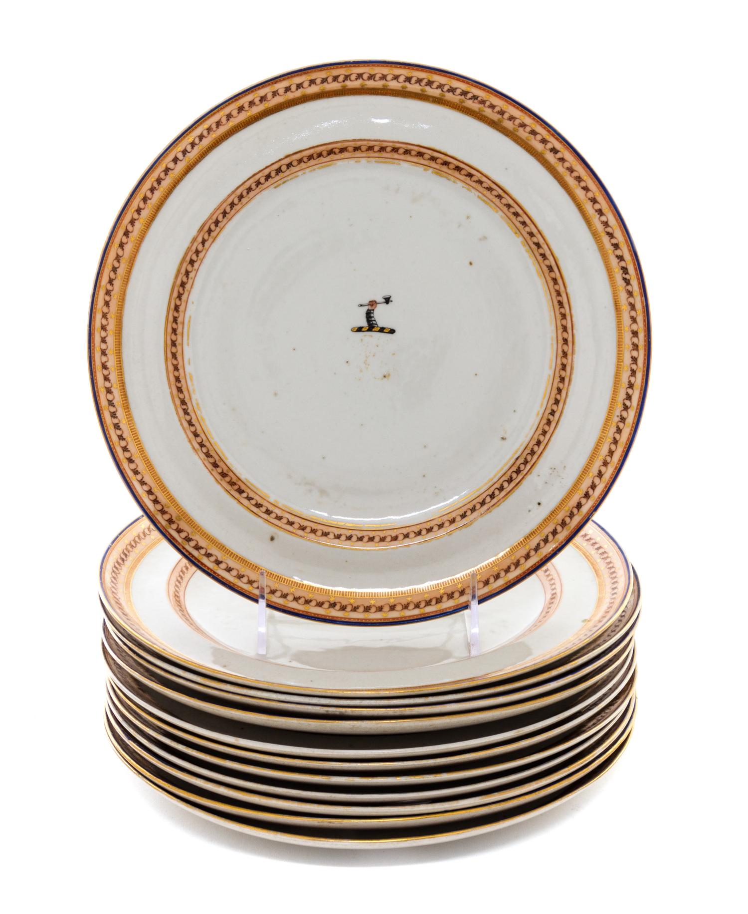 A Set of Twelve Chinese Export Porcelain Plates Diameter 9 3/4 inches.