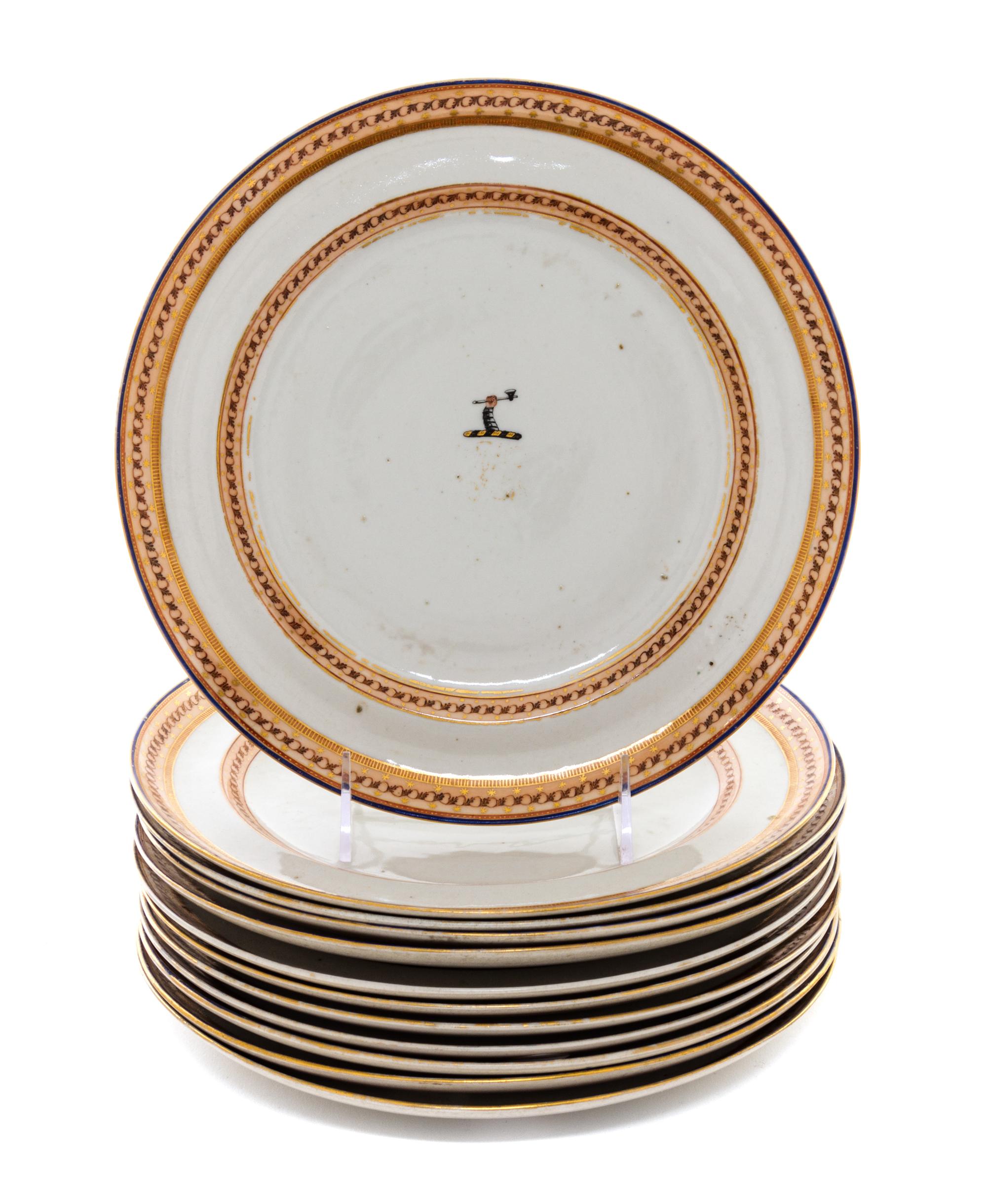 A Set of Twelve Chinese Export Porcelain Plates Diameter 9 3/4 inches.
