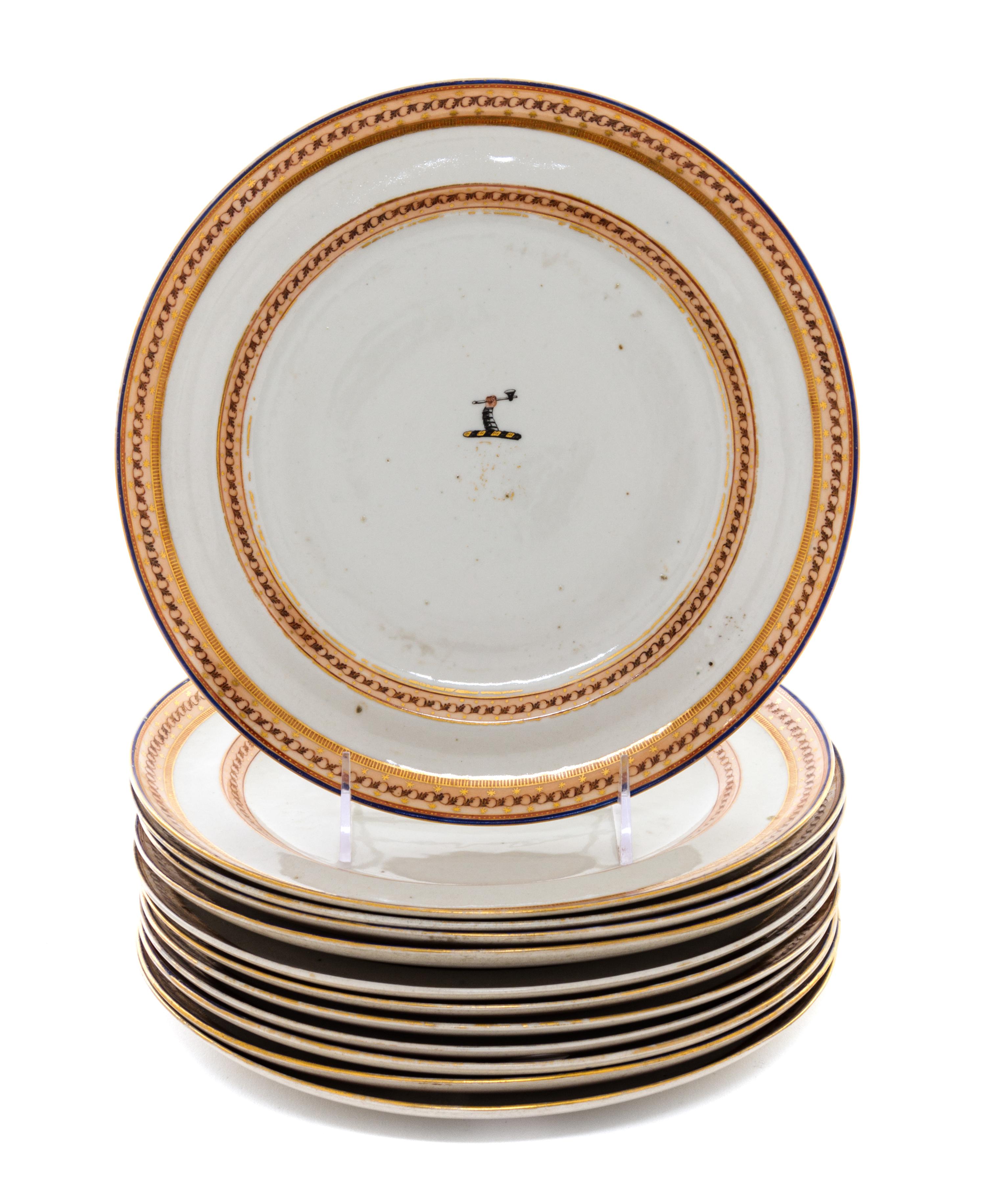 A Set of Twelve Chinese Export Porcelain Plates Diameter 9 3/4 inches.