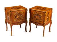 A Pair of Louis XV Style Gilt-Bronze-Mounted Marquetry Side Cabinets