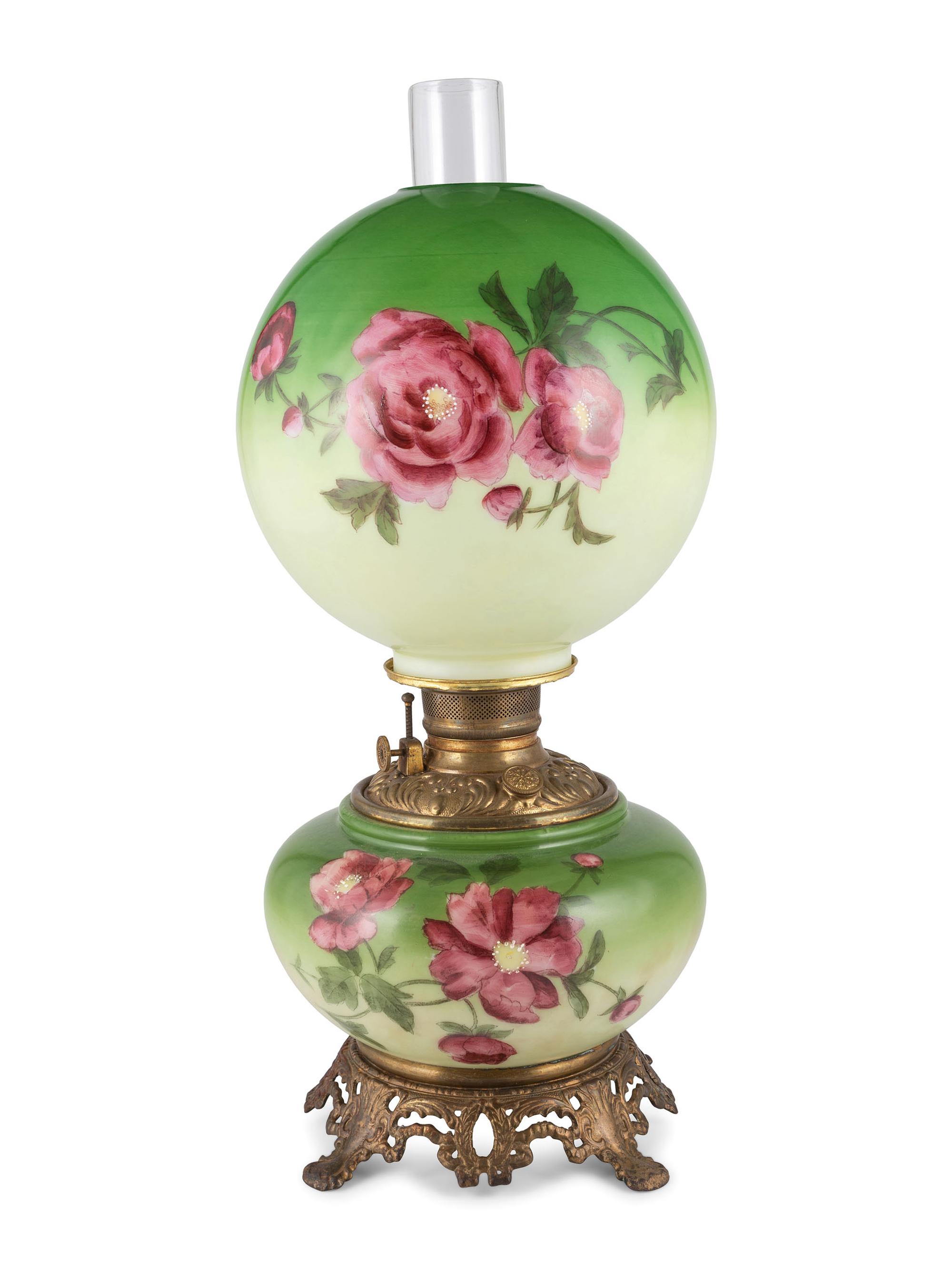 A Victorian Hand Painted Floral Oil Lamp