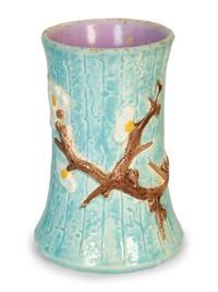 A Holdcroft English Majolica Turquoise Dogwood Pitcher and Cup and a Fielding Majolica Hummingbird Pitcher — 19th Century