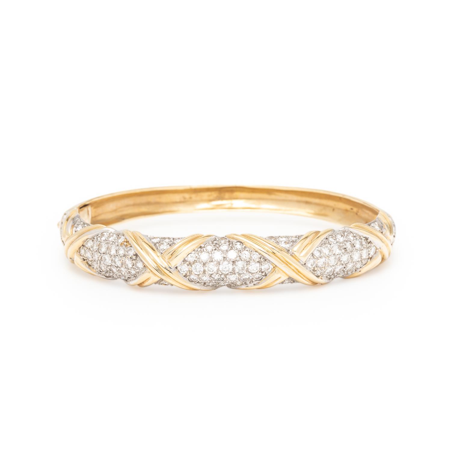 Three Yellow Gold and Diamond Bangle Bracelets