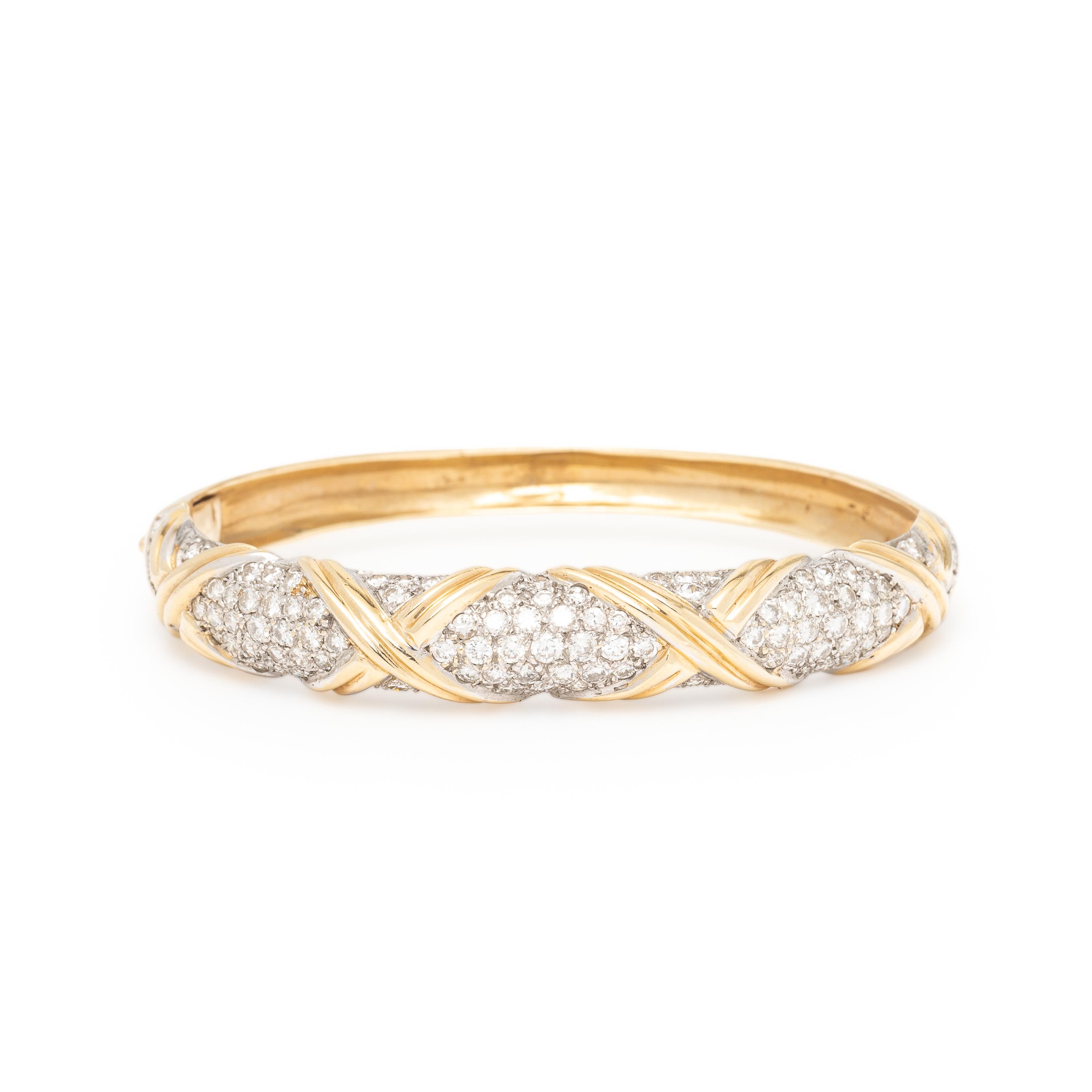 Three Yellow Gold and Diamond Bangle Bracelets