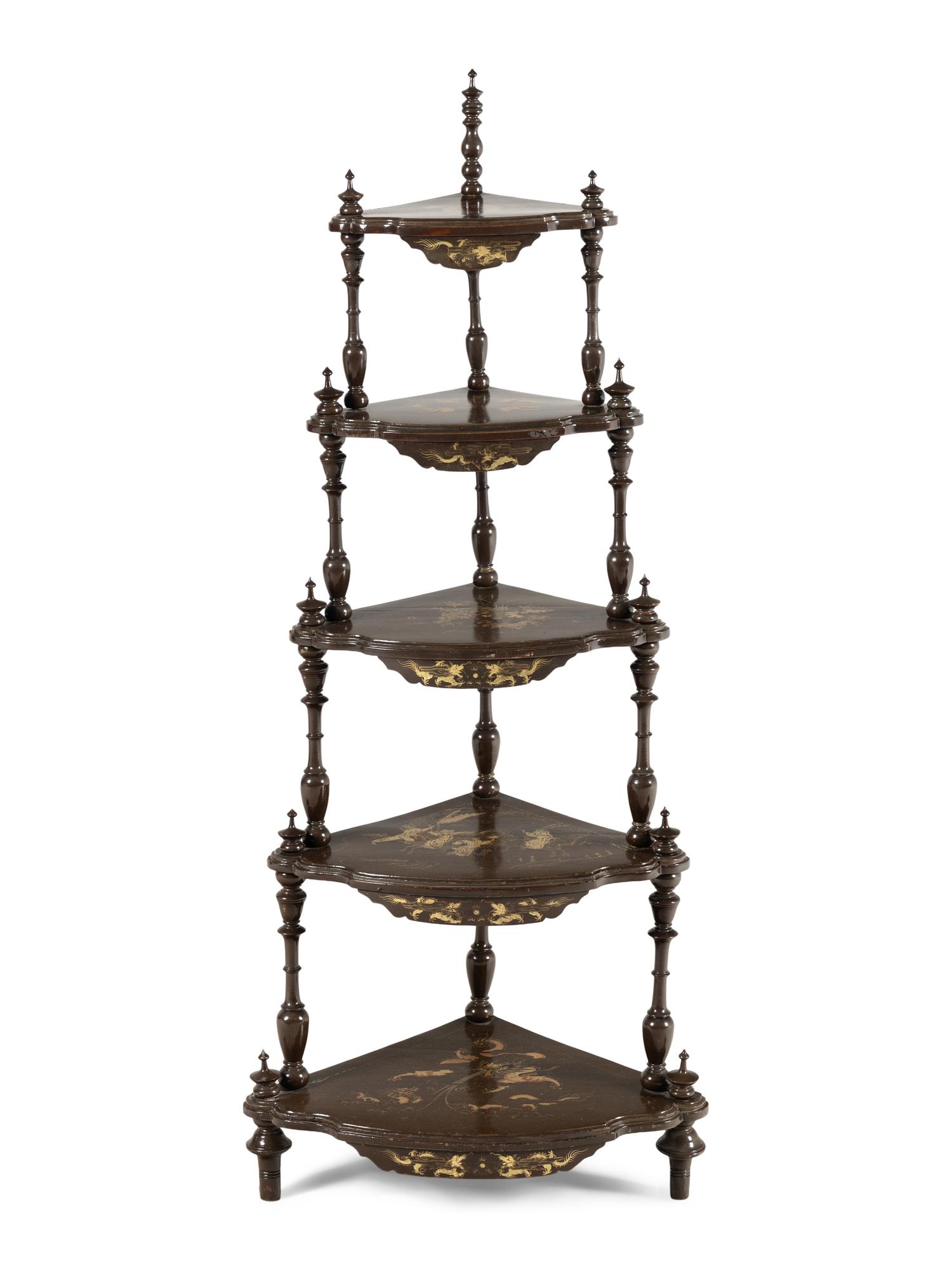 An English Gilt-Japanned Corner Etagere