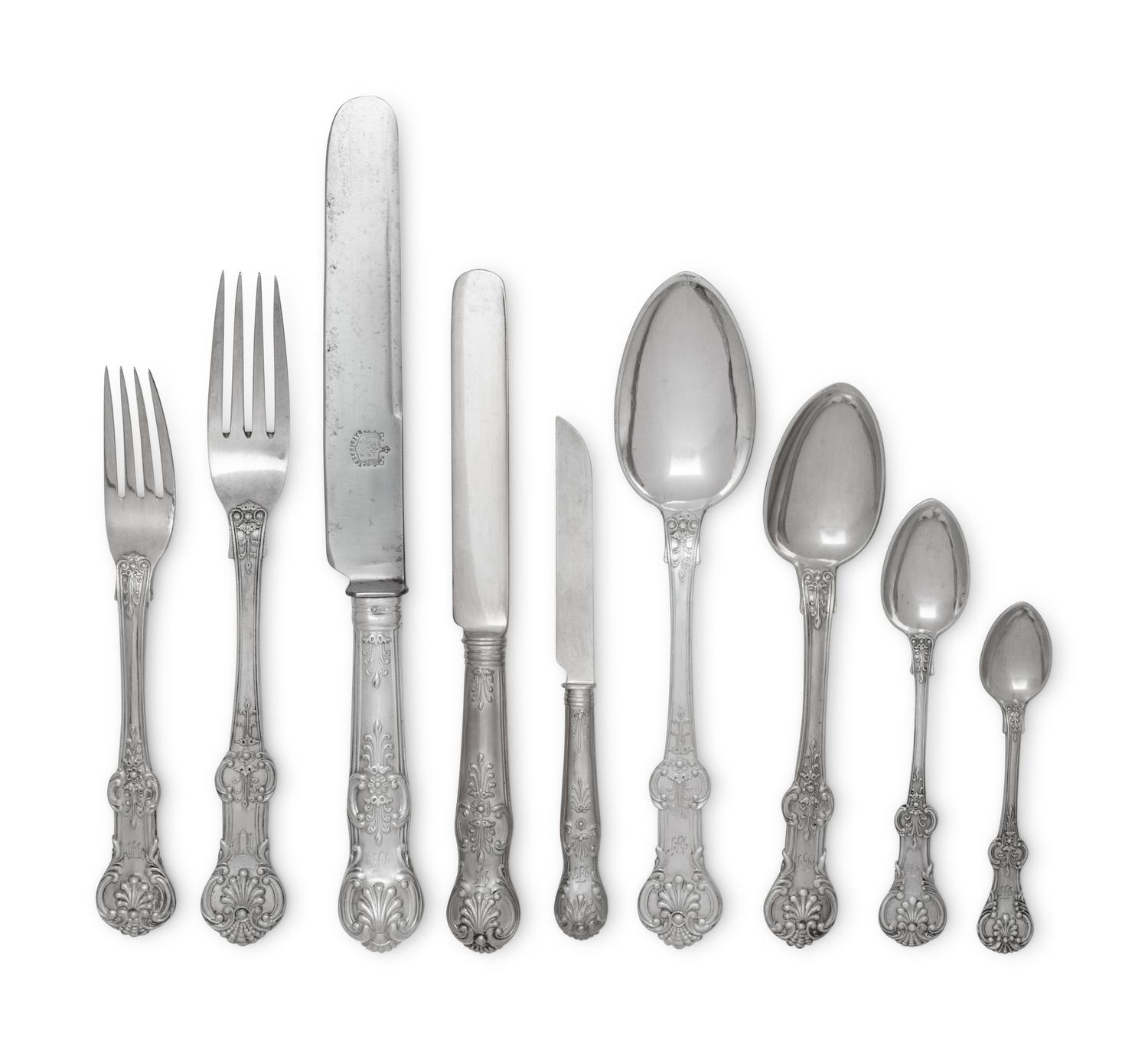 An Extensive Russian Silver and Silver-Gilt Flatware Service in Original Fitted Case