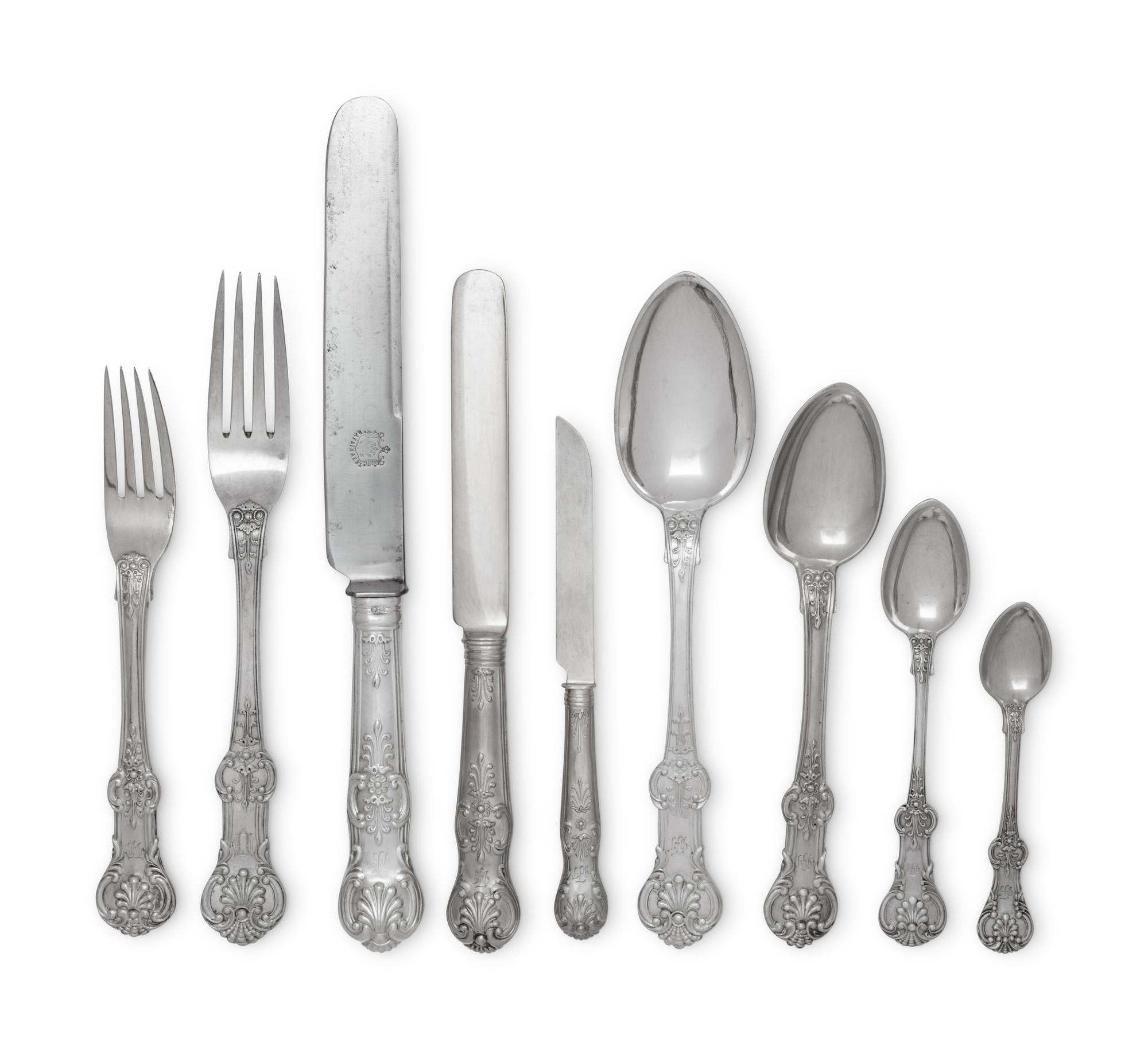 An Extensive Russian Silver and Silver-Gilt Flatware Service in Original Fitted Case