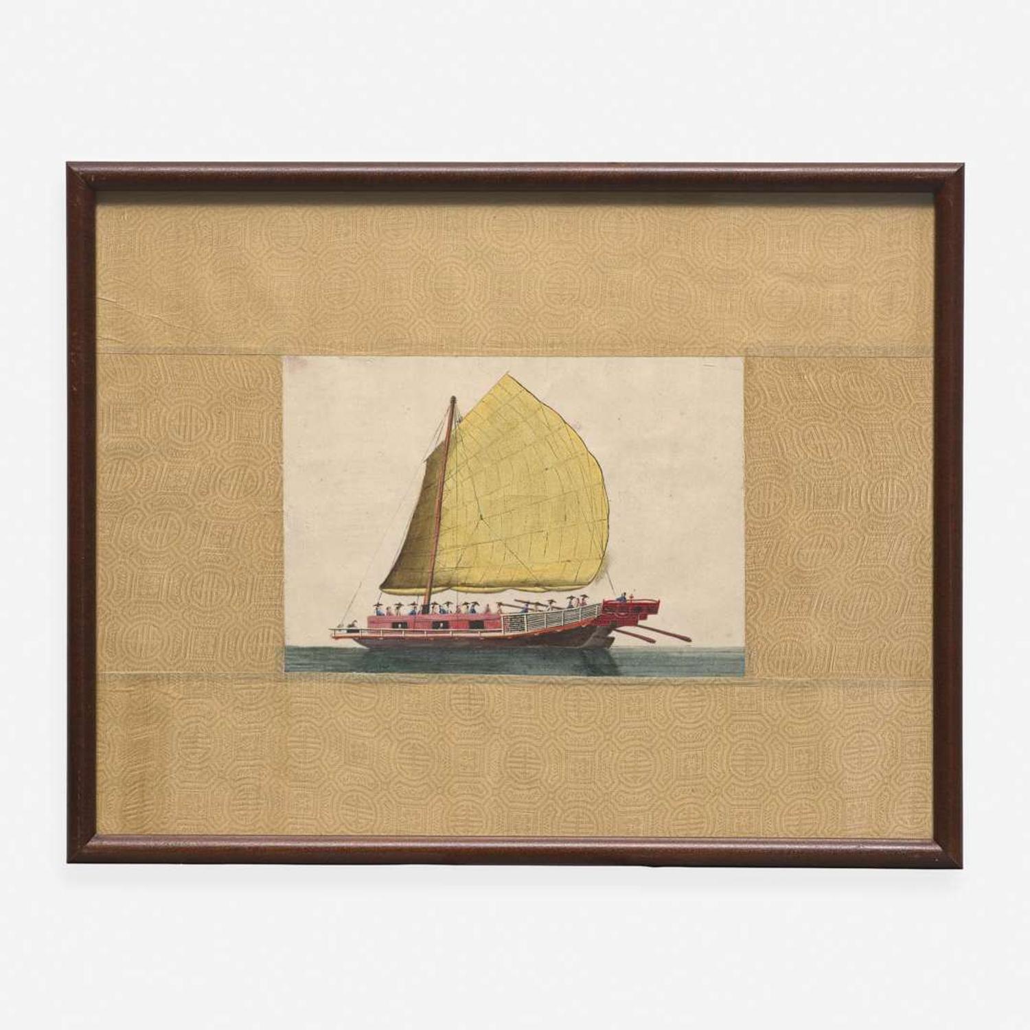 A Suite of Eight Chinese Export Paintings of Junks and Vessels 19th century