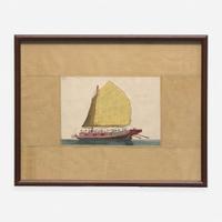 A Suite of Eight Chinese Export Paintings of Junks and Vessels 19th century
