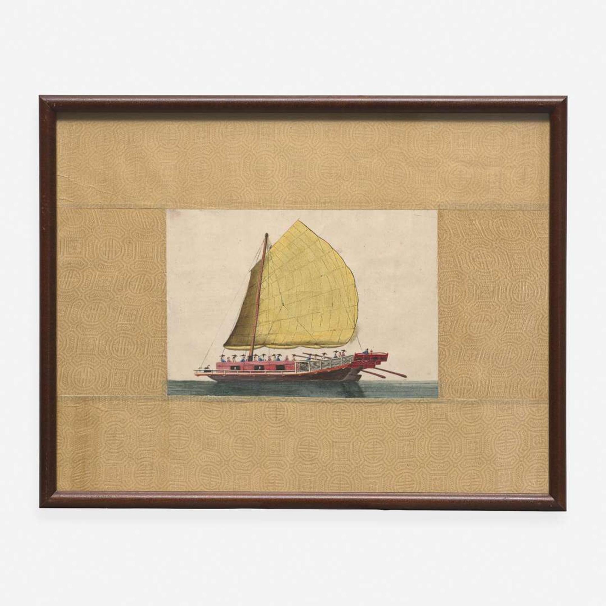 A Suite of Eight Chinese Export Paintings of Junks and Vessels 19th century