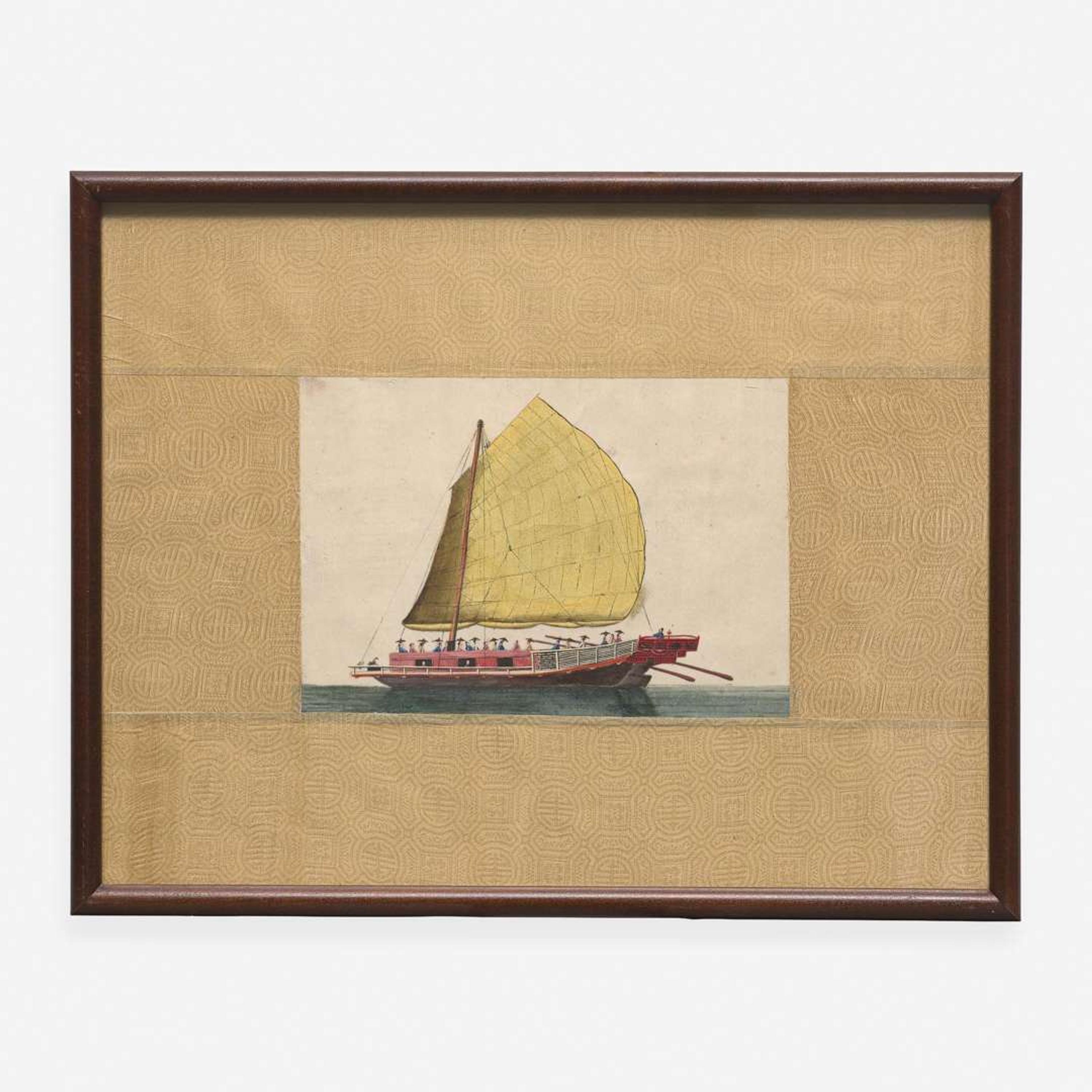 A Suite of Eight Chinese Export Paintings of Junks and Vessels 19th century