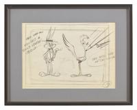 "Heh heh heh Now dats a silly lookin' boid" Original Sketch of Bugs Bunny and Road Runner, c. 1960s