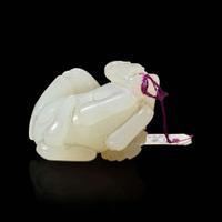 A Chinese carved white jade bird and beast pendant 玉雕一件 Qing dynasty ?