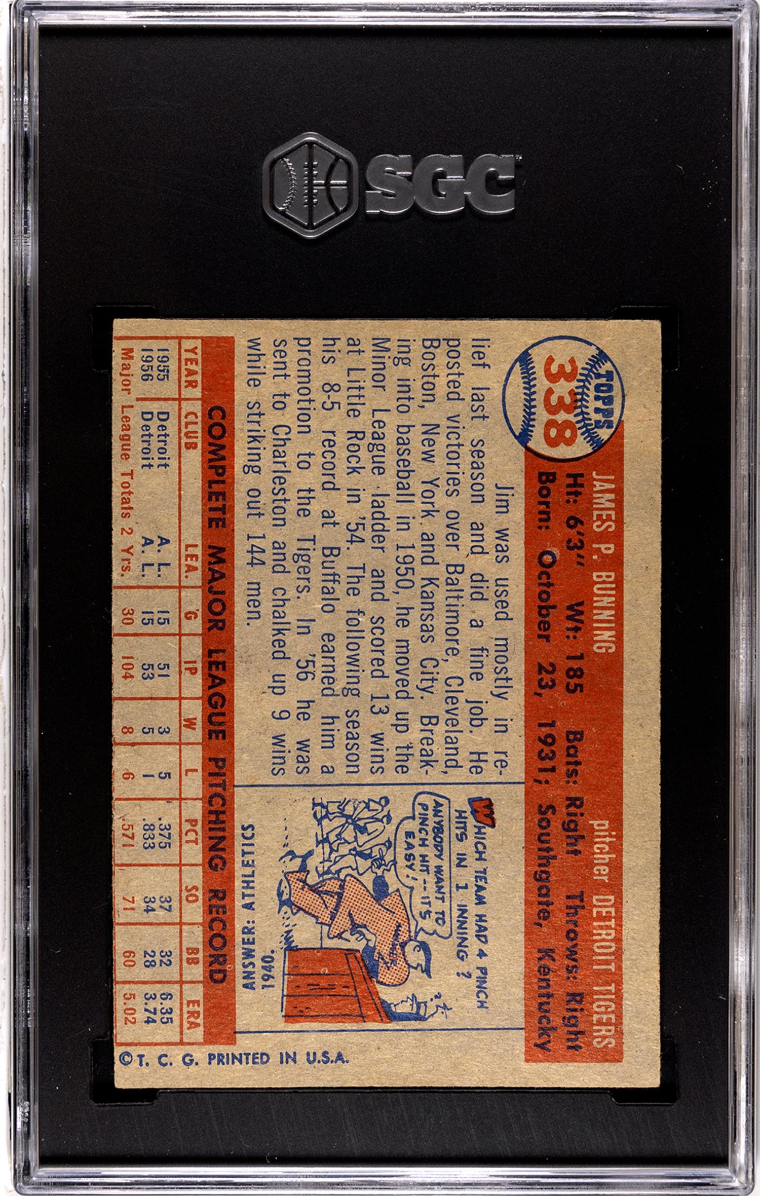 A Group of 1957 Topps Sandy Koufax, Don Drysdale and Jim Bunning Baseball Cards No. 338 (SGC 4 VG-EX)