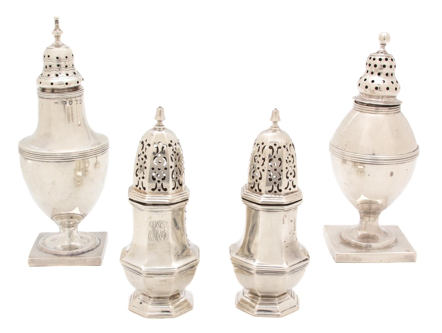 A Group of Four English Silver Muffineers, Various Makers and Dates,