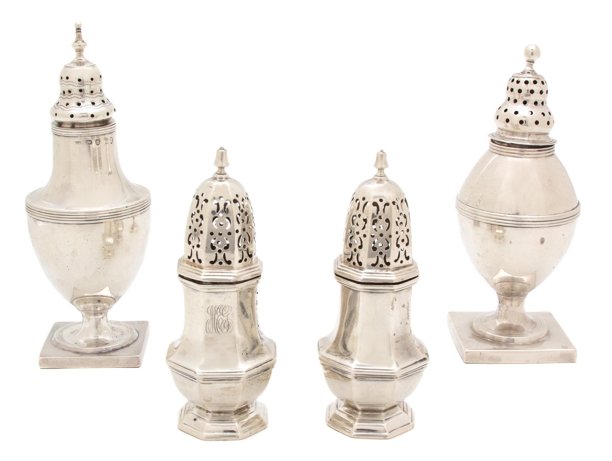 A Group of Four English Silver Muffineers, Various Makers and Dates,