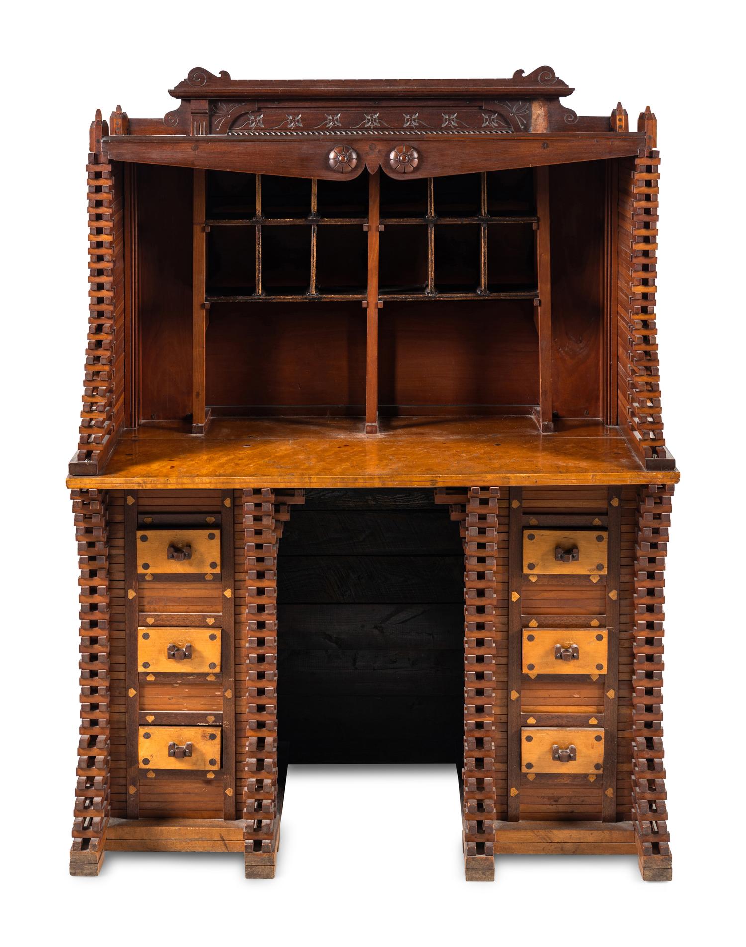 A Cherry and Maple Folk Art Desk