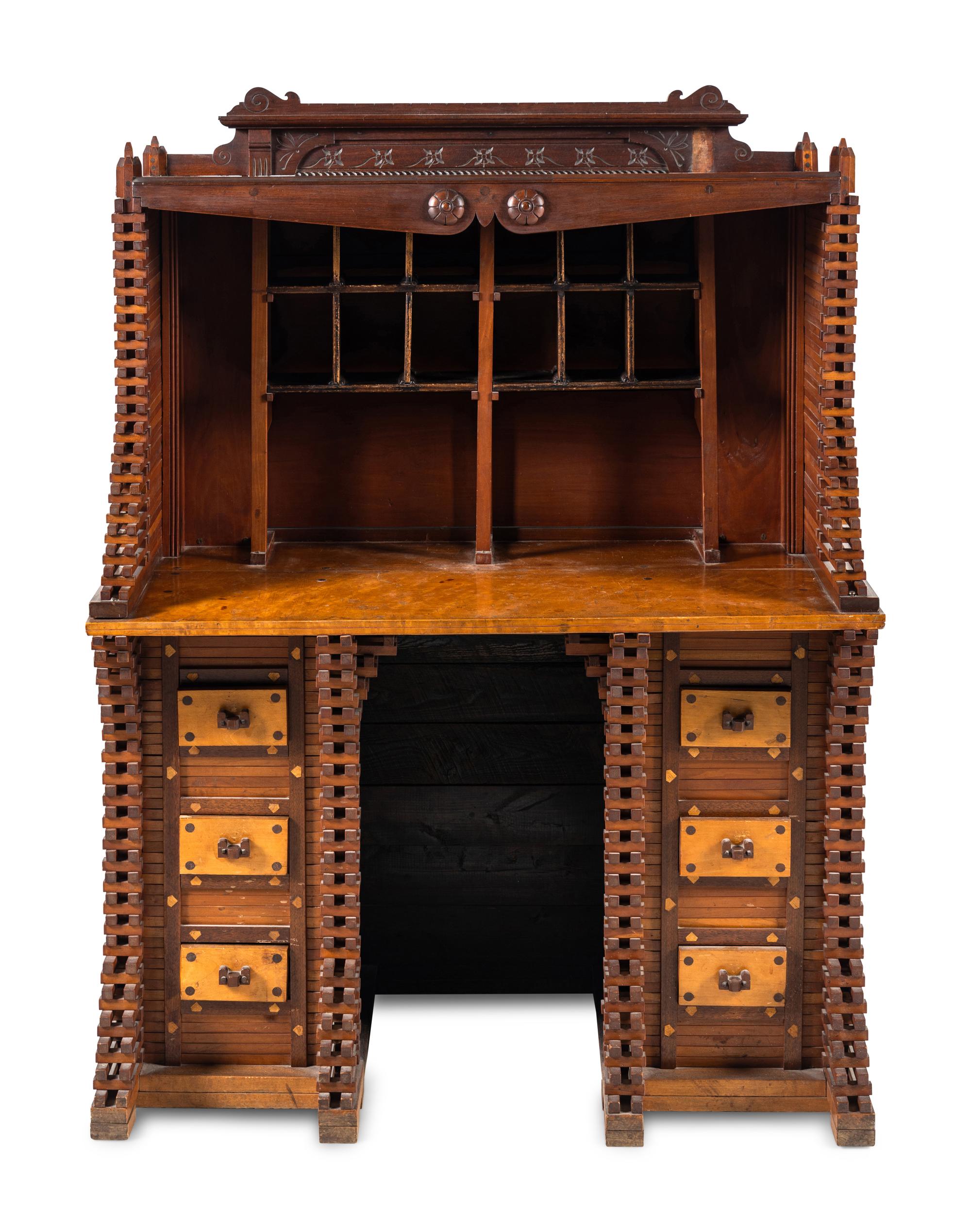 A Cherry and Maple Folk Art Desk