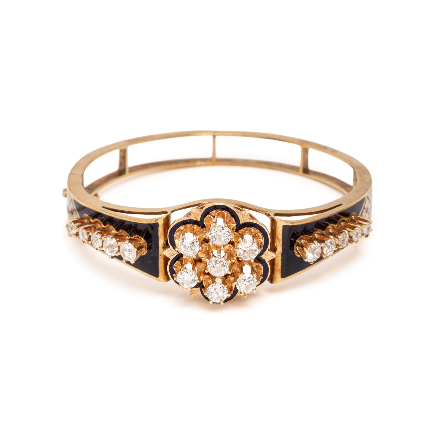 DIAMOND AND ENAMEL BANGLE BRACELET