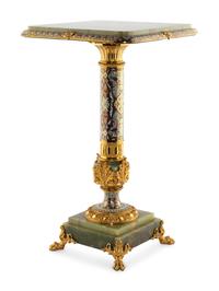 A Continental Gilt Bronze, Onyx and Champlevé Enamel Pedestal