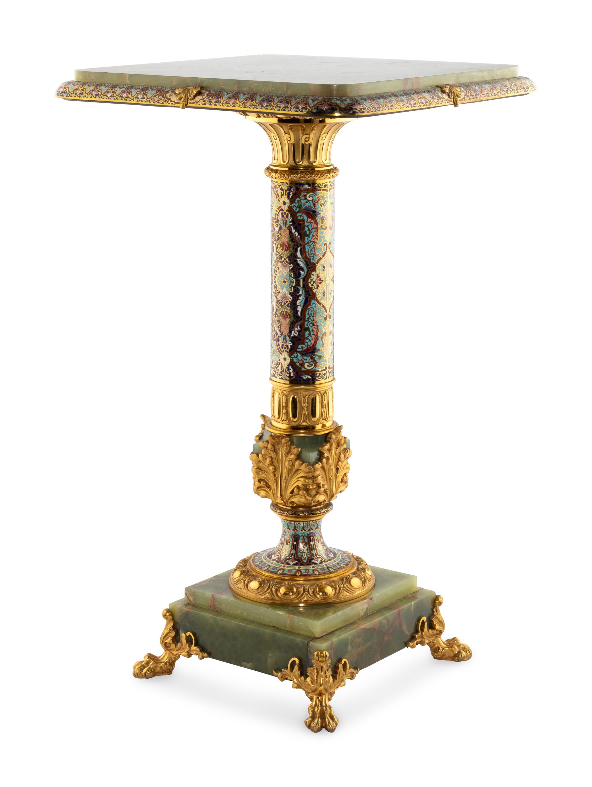 A Continental Gilt Bronze, Onyx and Champlevé Enamel Pedestal