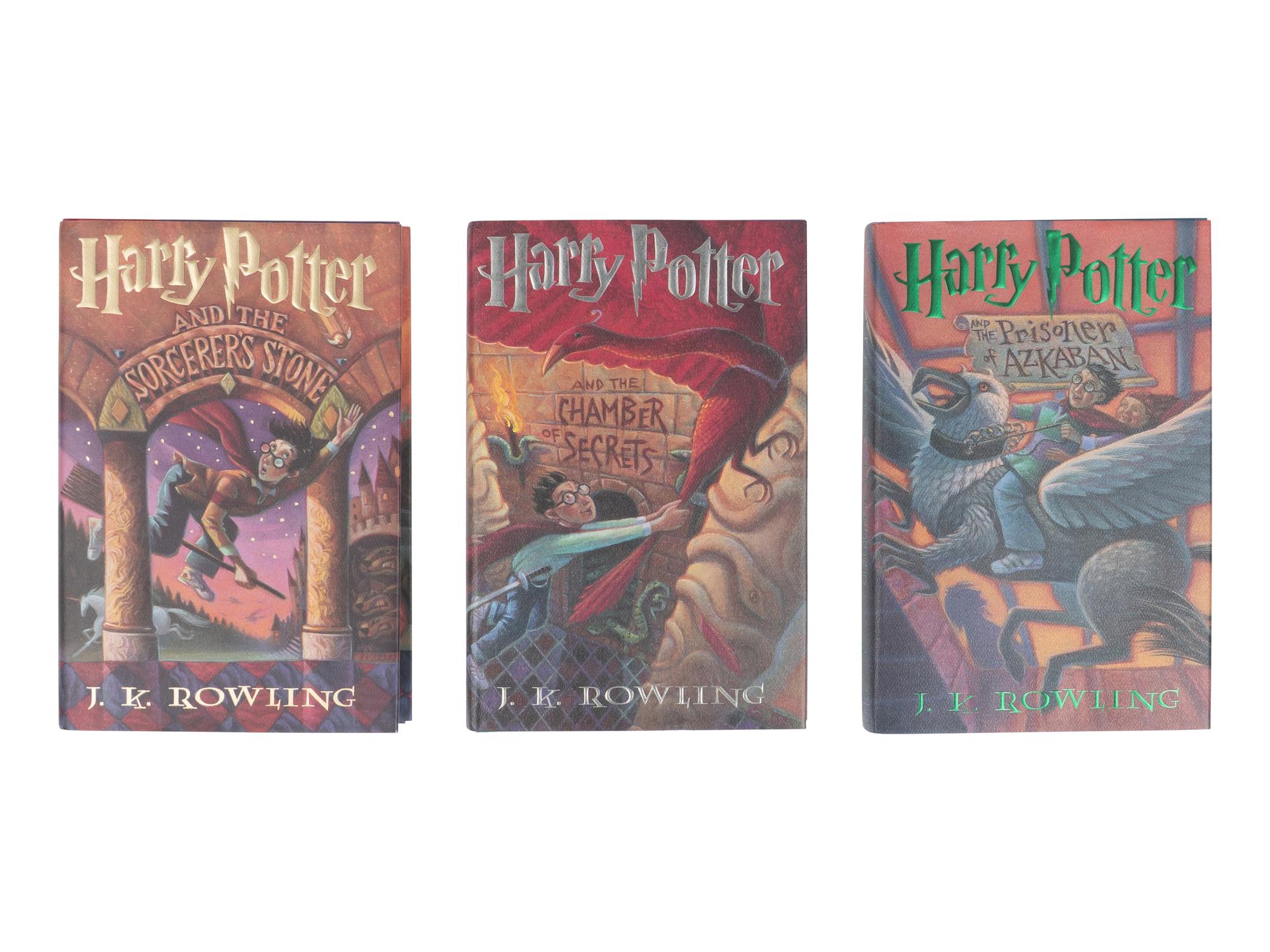 ROWLING, J.K. (b. 1965). A group of the first 3 Harry Potter titles, ALL FIRST AMERICAN EDITIONS, SIGNED, comprising: