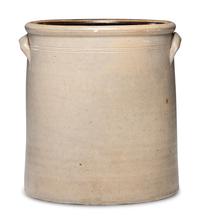 An R.J. Thomas Five-Gallon Script Stoneware Dispenser with Spigot